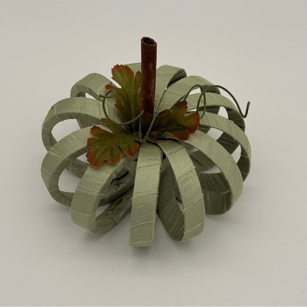 Satin Wrapped Pumpkin Decor Fall Decorations Autumn Halloween Sage Green New - Picture 3 of 8